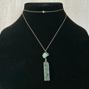 Vintage Feldspar Quartz Bead and Rectangle Bar Pendant on a 28” Chain